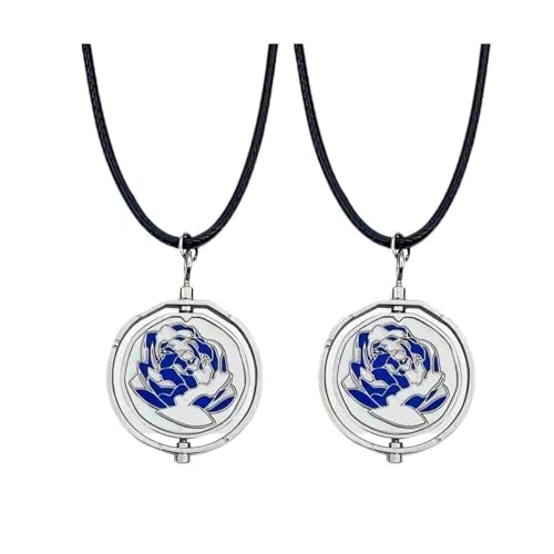 2 PCS Arcane Blue Rose Necklace Men's and Women's, Rotating Pendant Regret Couples Necklace, Blue Rose Flower, Gift for Valentine's Day