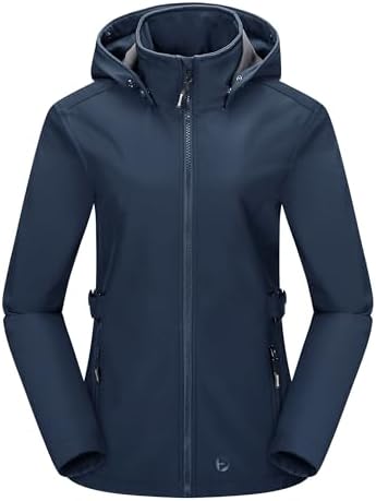 Outdoor Ventures Damen Wasserdichte Softshelljacke mit Abnehmbarer Kapuze | Fleecegefüttert, mit Taillengürtel, 4 Taschen, Warm, Winddicht, Atmungsaktiv, Übergangsjacke, Funktionsj