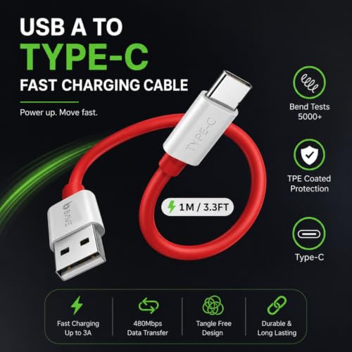 Image of BAVE 80W SuperVOOC Fast Charger with USB-A to Type-C Cable| Compatible with OnePlus 13, 12R, 11R, Nord Series, Oppo, Realme, Xiaomi, Redmi & Poco| Supports VOOC, Warp, Dart & Quick Charge