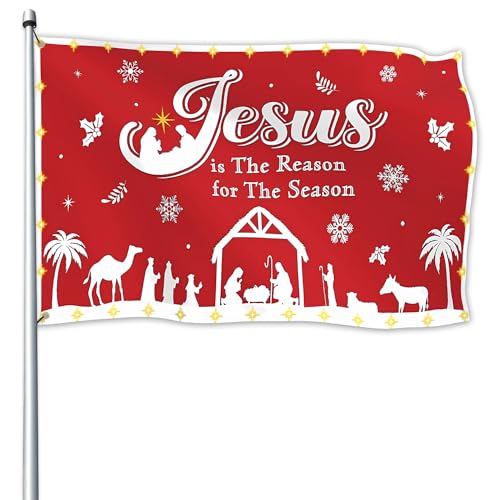 Jesus Is The Reason for The Season Flag 3x5 Ft Double Sided Christmas Nativity Flag Christian Nativity Scene Flags for Outdoor Indoor House Yard Outside Sign Decor