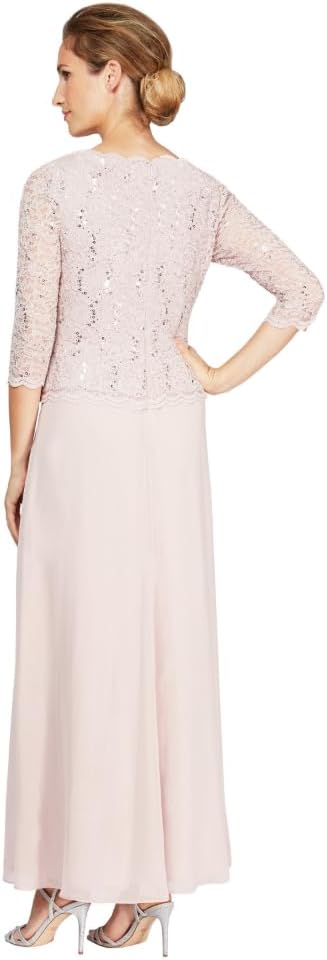 Alex Evenings Women's 3/4 Sleeve Stretch Lace Bodice Mock One Piece Gown - Image 2