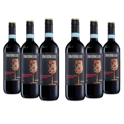Tavernello Montepulciano d'Abruzzo DOC, Gusto Corposo e Persistente, 12.5% Vol, Confezione con 6 Bottiglie da 0,75 L