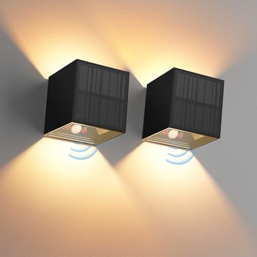 YrgePowk 2 Stück Solarlampen für Außen mit Bewegungsmelder - Solar Wandleuchte Aussen IP65 Wasserdicht solar Wandlampe m...