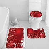 ArtSocket Christmas Bathroom Rugs and Mats Sets 3 Piece, Snowflake Red Bathroom Rugs Non Slip, Winter Snow Absorbent Microfiber Memory Foam Bath Mat Machine Washable Bathroom Floor Mats