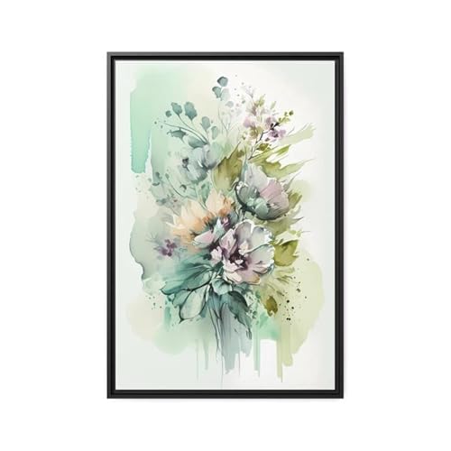 Cuadro sobre lienzo de flores de acuarela con textura visual y estilo estético 2
