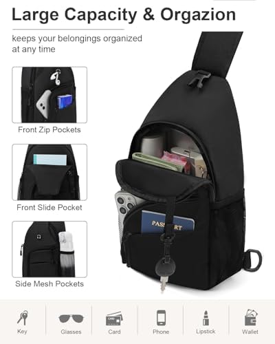 waterproof sling bag interior pockets medium black