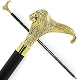 ANTIQUANA Solid Brass Lion Head Handle Wooden Walking Stick Cane Vintage Designer Handmade