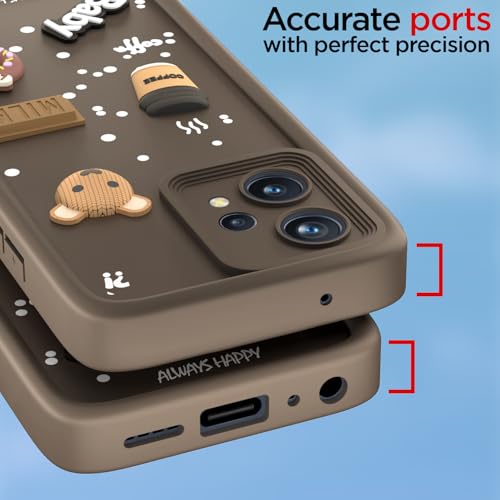 Image of Outlouders Back Cover for Realme 9 Pro 5G | 3D Cartoon Bear Cute Fun Silicone Full Body Protection Bumper Case (Brown)