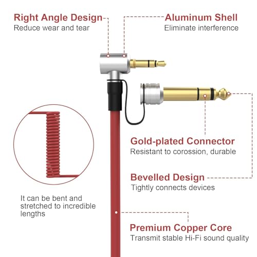 Cable de audio 3.5mm a 3.5mm y 6.5mm, 1.5 a 2 m (Rojo) miniatura 4