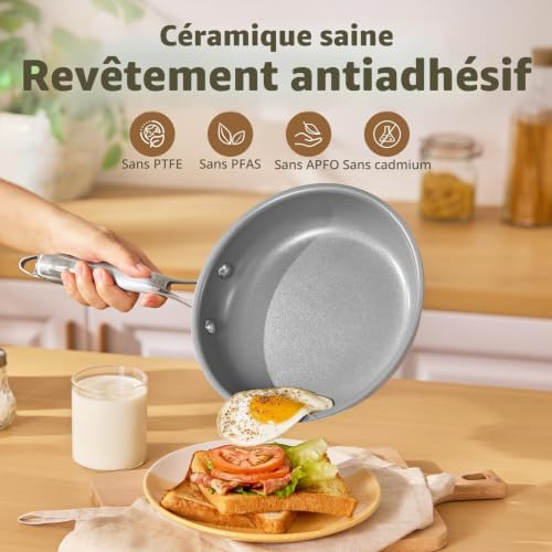 BLAZANT Lot de 5 Poêles, Céramique Poele Induction 20/24/28 cm+2 Couvercles – vue 5