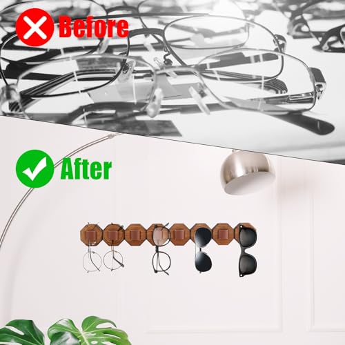 NQEUEPN Sonnenbrillen Organizer, Holz Sonnenbrillenhalter Organizer 8 Hängeringe Sonnenbrillenhalter wandmontierter Brillenhalter Sonnenbrillen Präsentationsständer für Zuhause Büro Dekoration