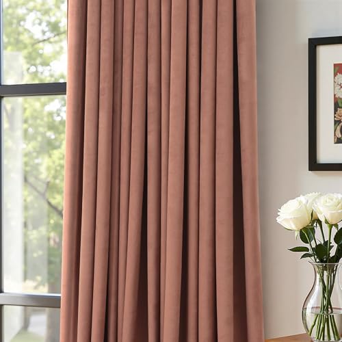 Image of Cinnamon Blackout Velvet Curtains 108 Inches Long 2 Panels for Bedroom Living Room Darkening Earthy Luxury Boutique Bohemian Fall Decor Noise Reduction Floor to Ceiling Velvet Drapes 52x108 Rust Brown