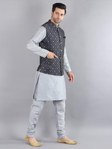 Image of Uri and MacKenzie Men's Silk Blend Kurta Pajama with Designer Ethnic Nehru Jacket /Modi Jacket