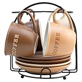 Juego de 4 Tazas mini con Soporte en Distintas Presentaciones, ideal para expresso, Elegancia y Orden (TIERRA, 90 ml, Tazas...