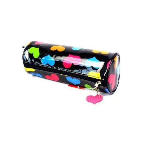 Glossy Black and Coloured Hearts Pencil Case Make Up Case, Multicolor, 36