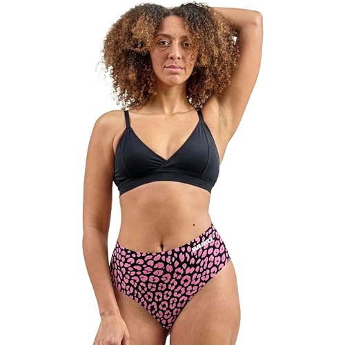 WUKA Stretch Seamless Midi Brief Period Pants Heavy Flow Pink Leopard Multi Size Fit L-3XL Leak-Proof Reusable Menstrual Underwear with Stretch Fit & 12hr Protection for Heavy Flow