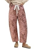 GRAPENT High Waist Wide Leg Jeans for Women Jeans for Women High Waist Loose Fitting Pants Waisted Barrel Pull on Barrel Wide Leg Womens Loose Pants Pink Leopard Size Medium US 8 to 10