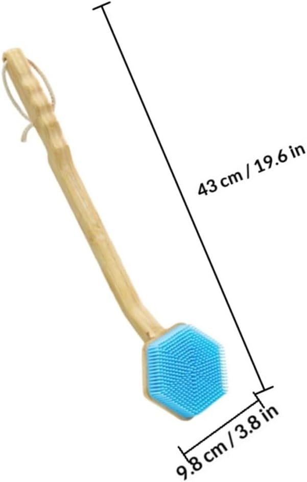 LABRIMP Back Scrubber Long Handle Bath Brush with Handle Silicone Bristles Detachable Shower Brush for Body Exfoliating Suitable for Elderly and Daily Bathing