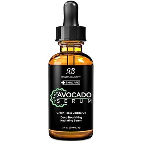 Radha Beauty Avocado Serum 60mL - with Hyaluronic Acid, Vitamin E, Jojoba, and Green Tea. Best Night and Day Moisturising Facial Treatment Cover