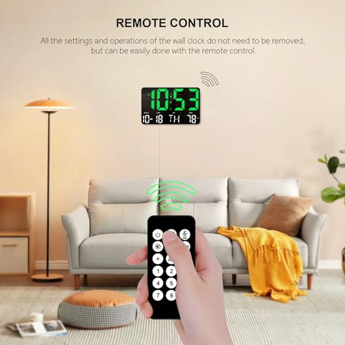 Image of Hournor Digital Clock, Digital Wall Clock with Remote Control, LED Clock Large Display with Date Week Temperature for Living Room Decor, Large Wall Clocks for Bedroom, Father's Day