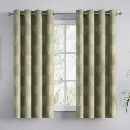 Image of haus & kinder Digital Printed Cotton Window Curtains 5 Feet Long Pack of 2 Window Curtains, 5 Feet Curtains for Window (Soleil Botanique, Sage 130x152 CM)