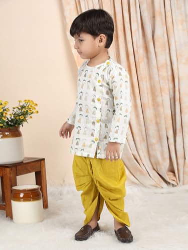 Image of POLKA TOTS Premium Cotton Dhoti Kurta Set for Kids Boys | Traditional Angrakha Style Ethnic Wear for Boys | Kurta Dhoti Set for Kids | Festive & Wedding Clothing Set for Baby