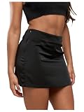 SweatyRocks Women's Satin Mini Skirt Summer High Waisted Bodycon Short Skirts Black Large