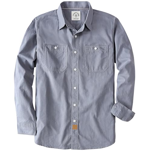 Dubinik® Chemise Homme Chambray Manches Longues Casual Bouton Vintage Deux Poche Travail Coton Coupe Regular