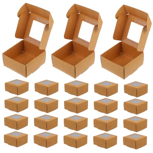 HEATSHAKING 50個厚手紙製透明窓付きスモールトリートボックス 手作り鹸包装用クラフト小箱 無害素材 多用途ジュエリー収納兼用 誕生日 結婚式など特別なシーンに