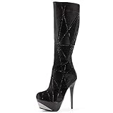 Absatzhöhe ca. 15 cm Luichiny Damen Plateau-Kniestiefel E LATED schwarz Gr. 36,5