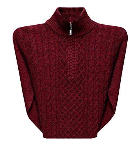 Pull d'hiver épais 100 % cachemire homme col zippé vêtement chaud rouge violacé grande taille XXXL