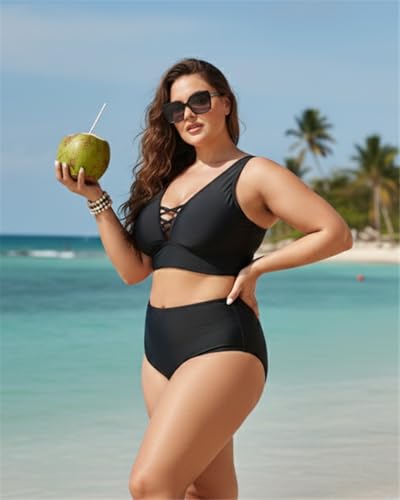 Plus Size Bikini Top Only - Women Swim Bra Lace Up Swimsuit Top V Neck Bathing Suit Tops for Large Bust Swimwear 20253