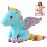 Xiyocadt Kuscheltier Einhorn, Glänzende Mehrfarbig Regenbogen Engel Einhorn Pegasus Plüschtier, Gefülltes Plüschtier, weiches Geburtstagsgeschenk für Baby, Kleinkind, Kinder (30 cm,Blau)