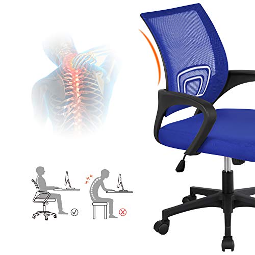 Yaheetech Office Chair Desk Chair Computer Chair Swivel Rolling Chair Cute Task Chair Ergonomic Conference Room Chair Mesh Work Study Chair Basic Comfy Desktop Chair With Wheels Arms, Blue #TOP3