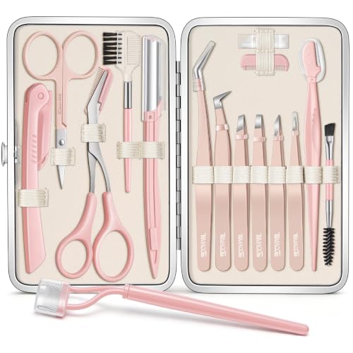 TsMADDTs Tweezers Set for Women Eyebrow Care, 16 pcs Eyebrow Kit with Case