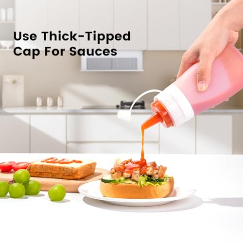 Mrsdry Condiment Squeeze Bottles, 12 oz Silicone Squeeze Bottles For Sauces, Leak Proof Condiment Containers with Extra Interchangeable lid, Easy Squeeze for Oil, Honey & Dressings, BPA FREE (4 Pack) - Image 3