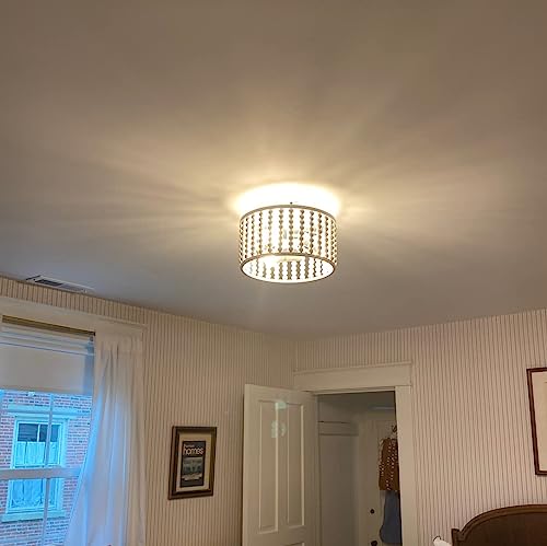 Yao Bang Bohemia Wood Beaded Boho Chandelier Light Fixture, Semi Flush Mount Ceiling Light, Mini Chandelier White Finishing For Bedroom,Nursery Room, Girl Room, Hallway, Entryway, Dining Room #TOP4
