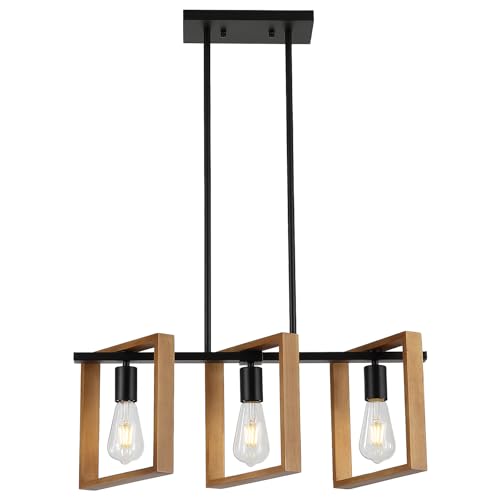 9MMML 3-light Wood Frame Pendant Island Light, E26