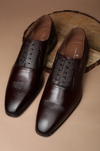 Image of Louis Philippe Men Textured Oxford Imported Premium Leather Light Weight Breathable Lining Slip Resistant Flexible Formal Shoes