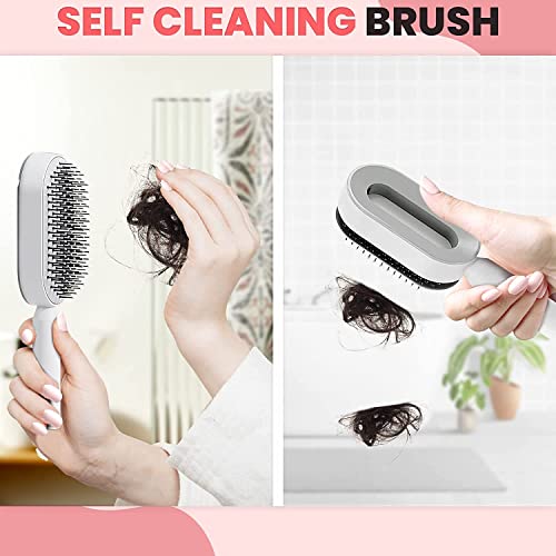 Foto von Selbstreinigende Haarbürste, Profi Entwirrbürste rund ohne ziepen für Frauen Männer & Kinder, haarbürste eleganter look, Detangler, Nassbürste, 3D Air Cushion Antistatic Hairdressing Brush (White)