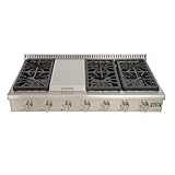 Kucht KRT481GU-S KRT481GU Professional 48' Natural Gas Range-Top with Sealed Burners and Griddle in Stainless Steel, Classic Silver Knobs, 48 inch