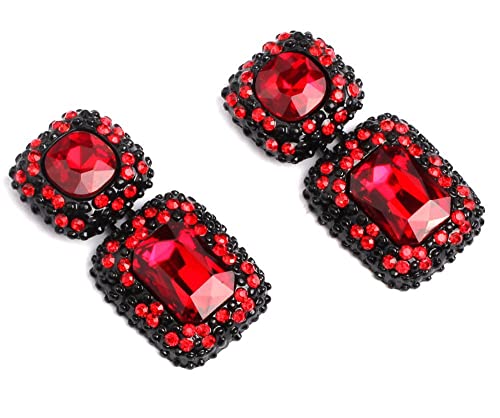 Vintage Geometric Black Colorful Rhinestone Statement Earrings Elegant Fancy Crystal Rectangle Drop Dangle Earrings Prom Pageant Earrings for Women3