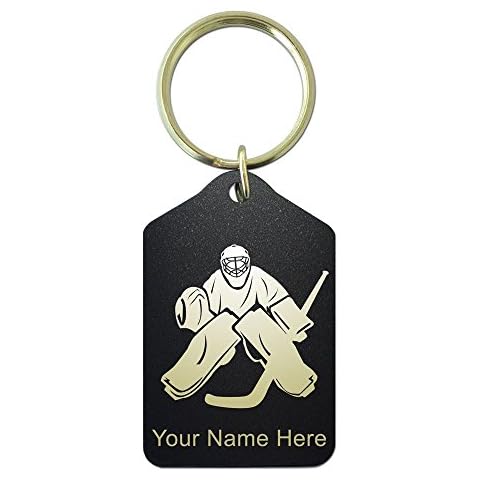 SkunkWerkz Keychain, Hockey Goalie, Personalized Engraving Included (Black Metal) Cover