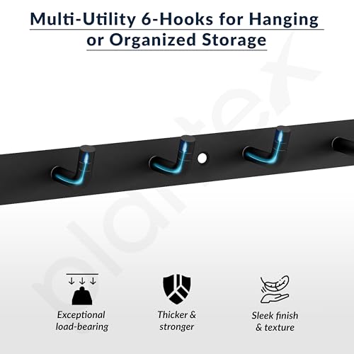 Image of Plantex Wall Hooks for Hanging Cloth /Stainless Steel Towel Hangers /Bathroom Robe Hooks /Door Hangers /Wall Hook Rack /Hook Rail for Hanging Keys - 6 Hooks (Pack of 3, Black)