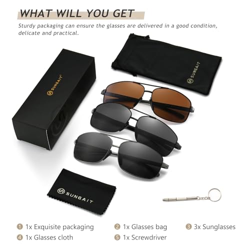 Image of SUNGAIT UV protection Ultra Lightweight Rectangular Polarized Sunglasses