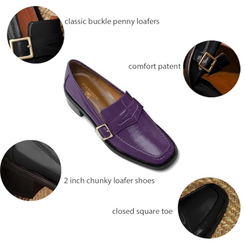 Image of MOOMMO Women Chunky Heel Penny Loafers Square Toe Buckle Slip On Comfort | Office Ladies Loafer Pumps 2 inch Stacked Block Heel Dress Loafers Oxfords Walking Dress Shoes Casual Size 4-11 M US