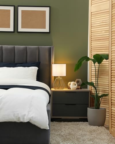 EDISHINE Bedside Lamp, Table Lamp with Metal Cage Base & Linen Lampshade, Modern Lamps for Living Room Bedroom, E14 Socket (Bulb Included), Teardrop Cage, Gold - Image 7