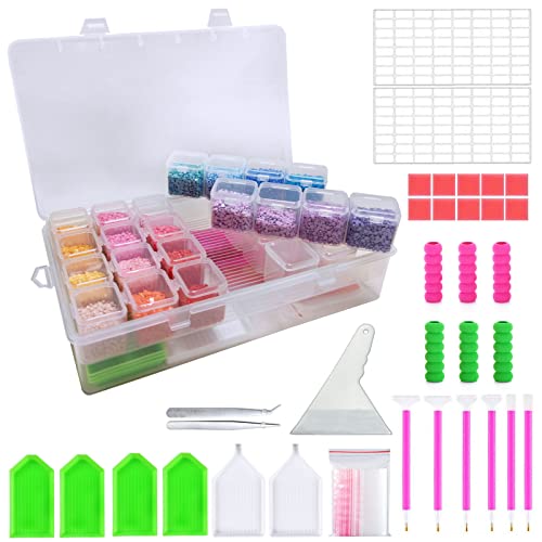 SHUIBIAN 161tlg Diamond Painting Zubehör, 5D Diamant Painting Crystal Strass Kreuzstich Stickerei Malerei Werkzeug Set mit 28 Fächer Diamant Große Sortierbox DIY Zweistöckige Aufbewahrungsbox Cover