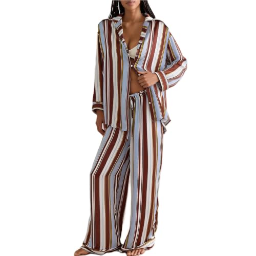 Image of Women Satin Pajama Sets Floral Silk Pajamas Pj Set