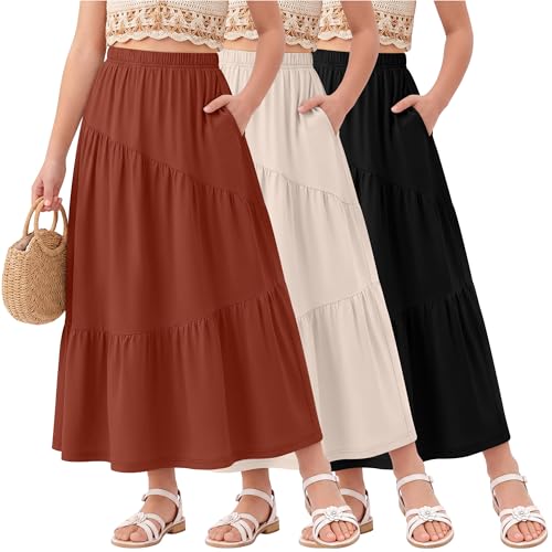 Mumocove Girls School Maxi Skirts 3‑Pack – 3 Colors for Ages 9‑10
